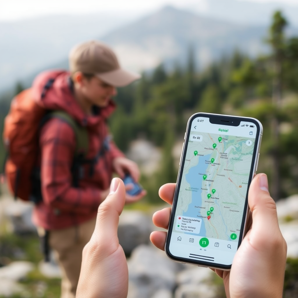 Mobile app offline functionality demonstration showing cached maps, stored data, and seamless user experience without internet connection for outdoor adventures